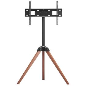 Tripod Easel TV Stand, for 40-65 inch Flat Screen/Curved TVs Up to 99 lbs, 18Â° Left-Right Rotation Portable TV Stand with Oak Wood Legs, for Bedroom