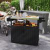 Outdoor Bar Cart with Storage, Stainless Steel Outdoor Bar Table Top, Wheeled HDPE Kitchen Island for Food Prep, Black