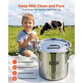 Goat Milking Machine, 3.2 Gal / 12 L Food-Grade Stainless Steel Bucket, 4 Teat Cups For Cows And Goats, With 8000 MAh Rechargeable Battery, Elect (Option: Black)
