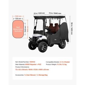 Golf Cart Cover, Visible Full-Enclosure 2&2+2 Passenger Golf Cart, 600D Waterproof Oxford Fabric Club Car Cover Fits Most Carts Club Car, Yamaha, (Option: Black)