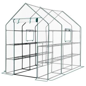 Large Walk-in Greenhouse With PE Cover & Side Windows, 12-Shelf Indoor Outdoor Portable Greenhouse For Garden Backyard, 56 X 85 X 77inch, White (Option: 58384581)