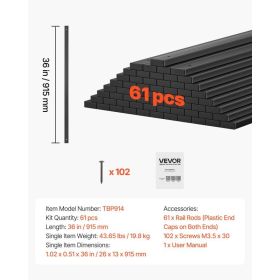 61 Pack Deck Balusters, 36 In Galvanized Steel Railing Spindles, Hollow Rectangle Metal Decking Stair Balusters With Pre-Drilled Hole, End Caps, (Option: Black)