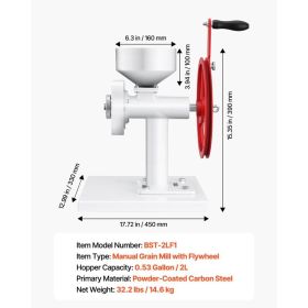 Manual Grain Mill With Flywheel, Hand-Crank Corn Grinder, Heavy-Duty Carbon Steel Wheat Grinding Mill With Adjustable Fineness & 0.53 Gallon Hopp (Option: Black)