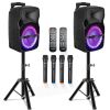 5 Core Party Speaker Bluetooth 250W Big Monster Powered Rechargeable Outdoor PA DJ System w Disco Lights 2 Wireless Karaoke Mics Portable Rolling Spea