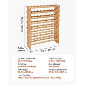 72 Bottle Stackable Modular Wine Rack, 8-Tier, Floor Freestanding Wine Storage Rack, Sturdy Wines Holder Display Shelf, Wobble-Free Shelves, Easy (Option: Black)