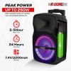5 Core Party Speaker Bluetooth 250W Big Monster Powered Rechargeable Outdoor PA DJ System w Disco Lights 2 Wireless Karaoke Mics Portable Rolling Spea